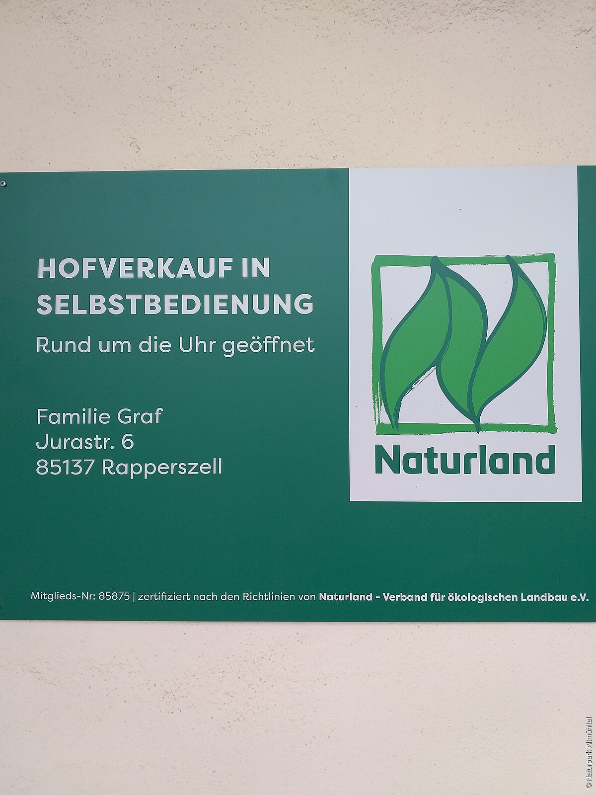 Biohof Graf_Naturland-Verkaufsschild