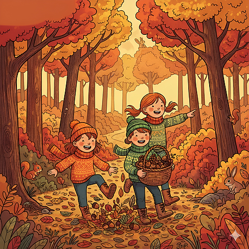 Kinder im Herbstwald