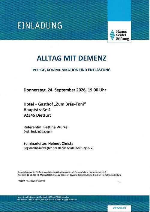 Plakat f. Vortrag "Alltag mit Demenz"
