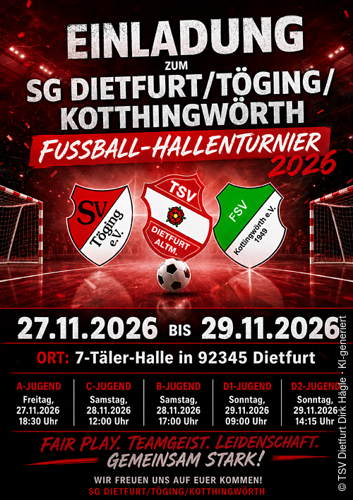 Bewirbt die Veranstaltung Hallenfußballturnier